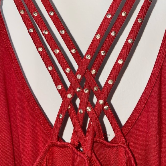 Red flowy blouse with gold strap detail - Picture 3 of 3